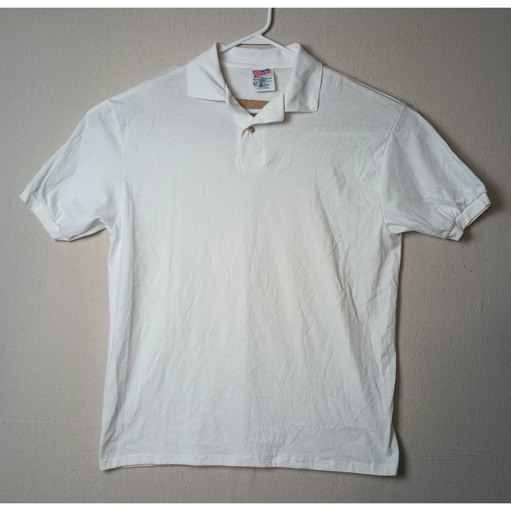 Vintage 80's MOD Hanes‎ Polo Shirt Classic Fit Short Sleeve White Large M